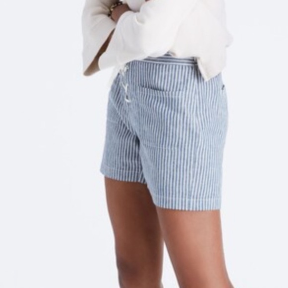 Madewell Striped Lace-Up Linen Shorts Size: 4 Erie Stripe Nostalgia Blue - Picture 3 of 11